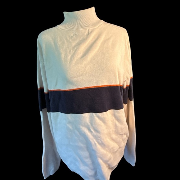 Cream and Navy Zip Up Sweater with Stand-Up Collar - Picture 4 of 5